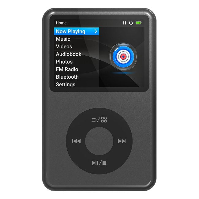 INNIOASIS Y1 MP3 player, black, front with click wheel and menu
