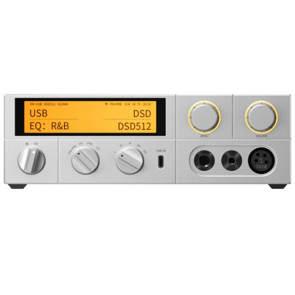FiiO K17 desktop DAC and headphone amp, silver, front panel