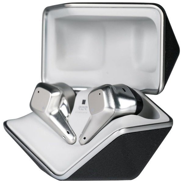 HiFiMAN Svanar Wireless earbuds, earbuds in case, angled