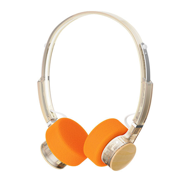 FiiO EH11 Bluetooth on-ear headphones, white with orange pads, angled