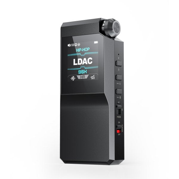 FiiO BTR17 Bluetooth DAC and headphone amp, black, angled