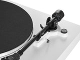 Audio-Technica AT-LP3XBT Bluetooth turntable, white, tonearm close-up
