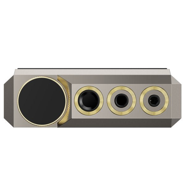 FiiO M27 desktop music player, aluminium, front panel with headphone sockets
