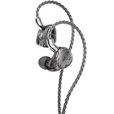 FiiO FA19 balanced-armature in-ear monitors, angled with cable