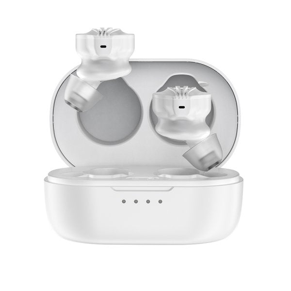 FiiO FW3 true wireless earphones, white, in open case