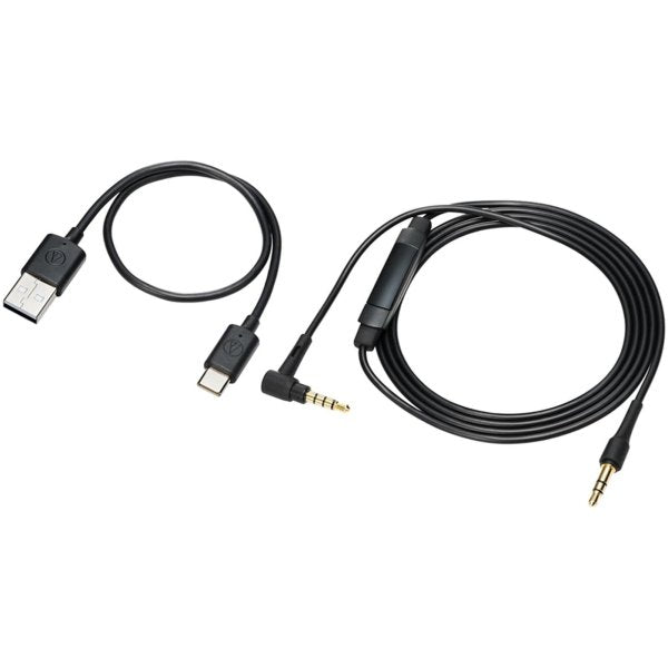Audio-Technica ATH-S300BT noise-cancelling headphones, charging and audio cables