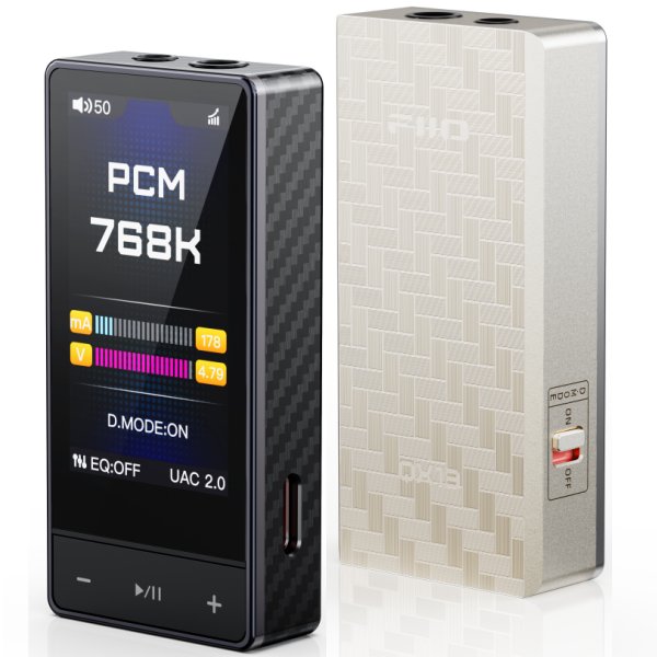 FiiO QX13 portable DAC and headphone amp, black front and titanium back