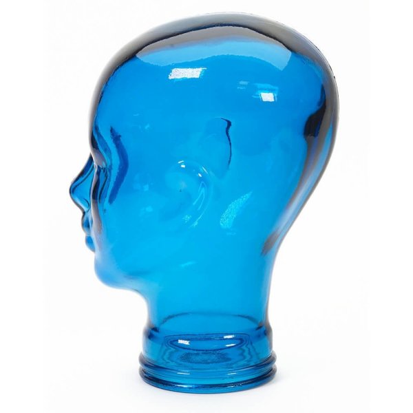 AMP3 glass head headphone stand, blue, side