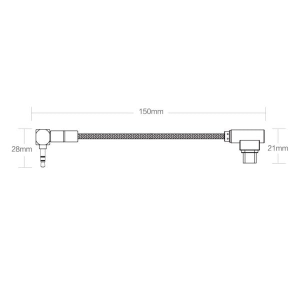 Cayin CS-40TCR USB-C to 3.5 mm cable, with dimensions