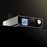 Shanling SM50 in silver, angled to show the aluminium case and touchscreen